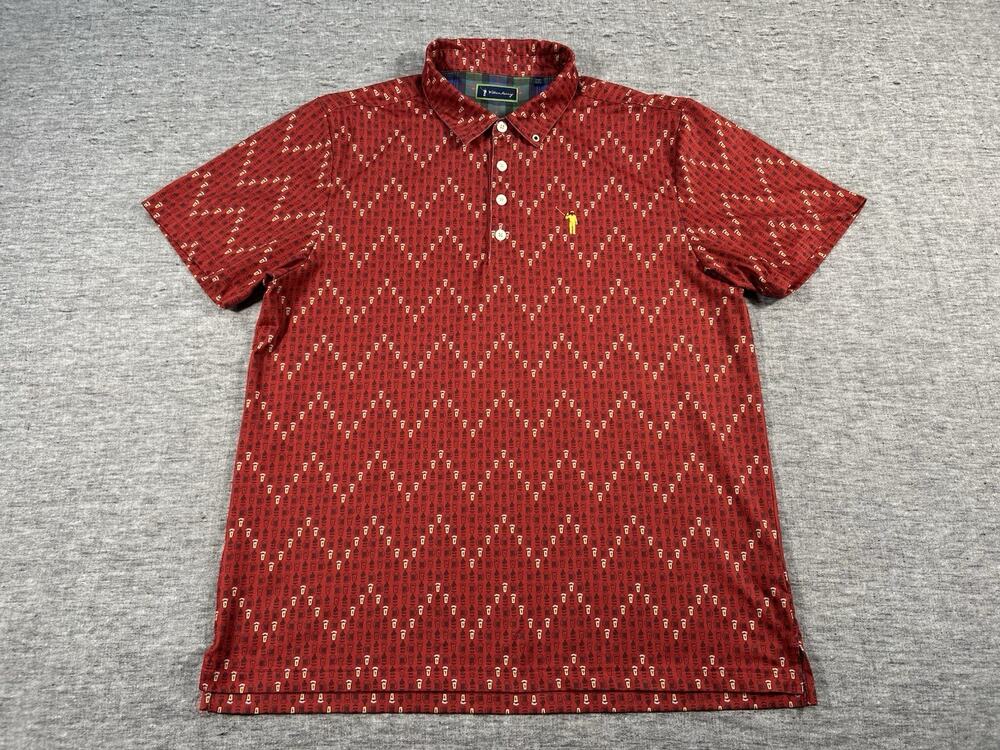 William Murray Polo Shirt Mens Large Red Zig Zag Beers Golf Performance Stretch